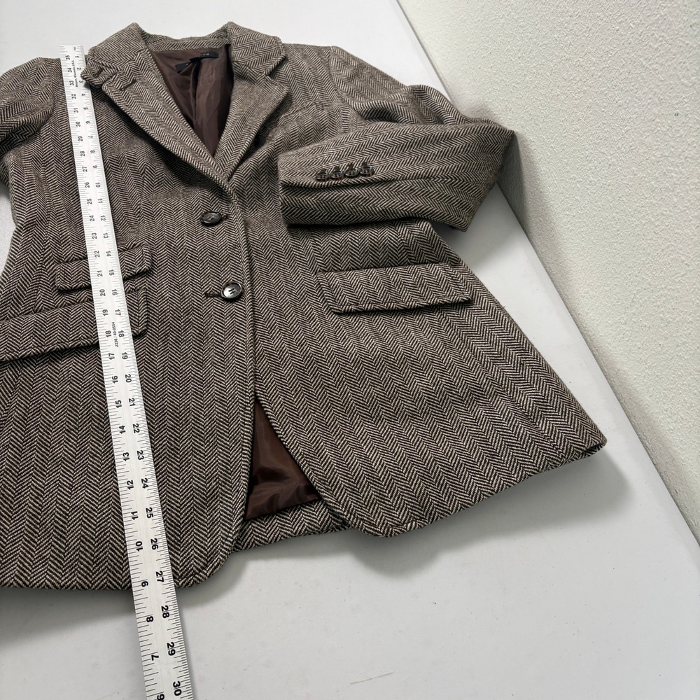 Talbots Herringbone Blazer Petite 6 6P Brown Wool Blend Two Button Suit Jacket - Picture 8 of 12